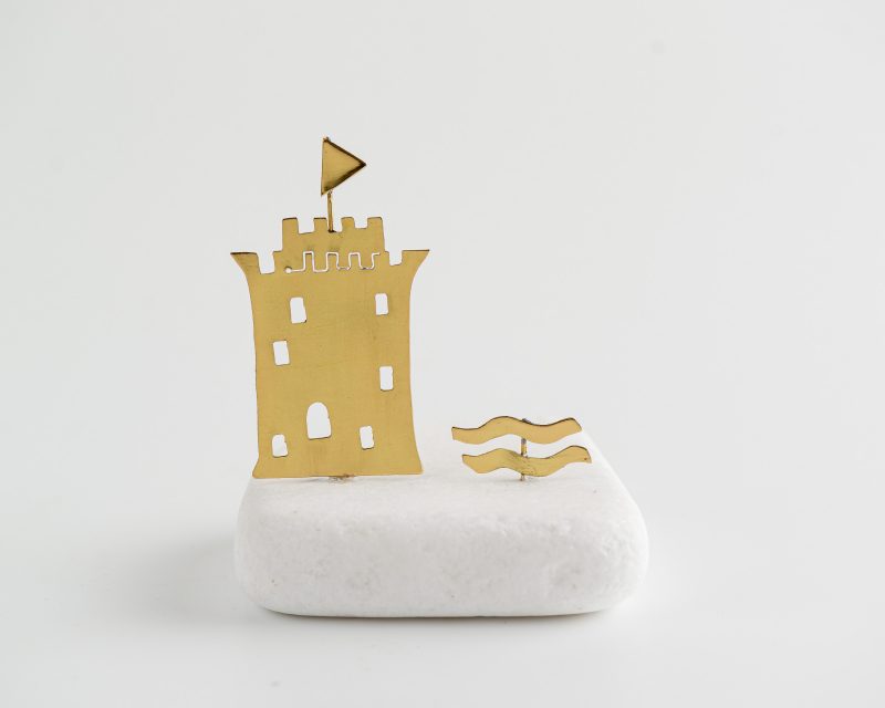 Handmade White Tower and Waves on Marble