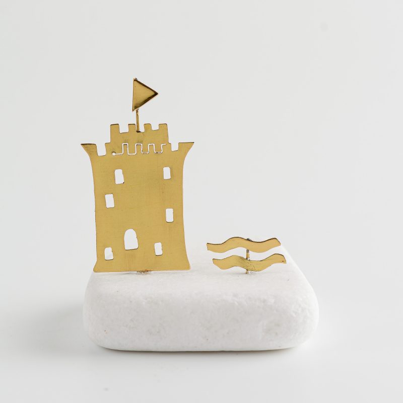 Handmade White Tower and Waves on Marble