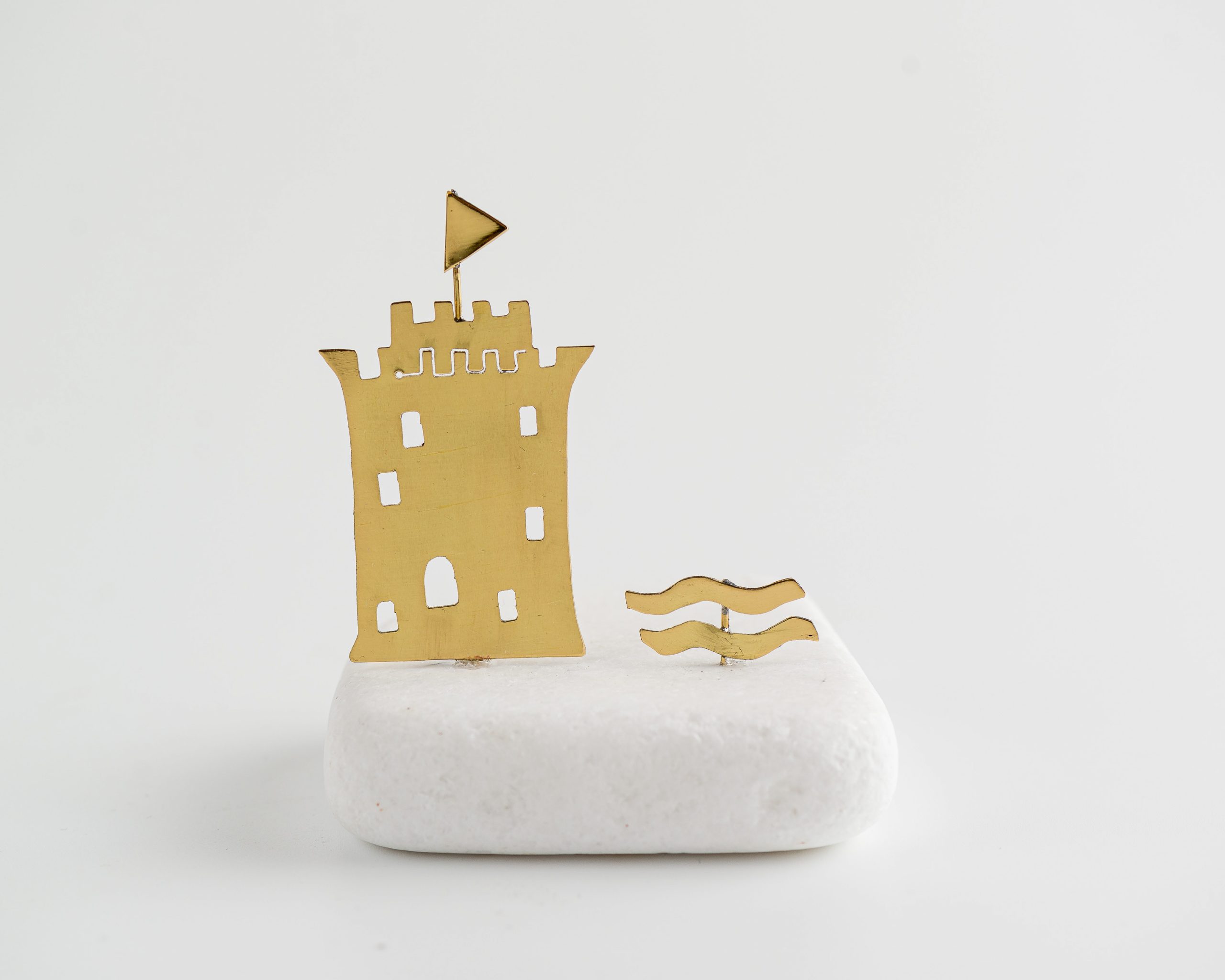 Handmade White Tower and Waves on Marble