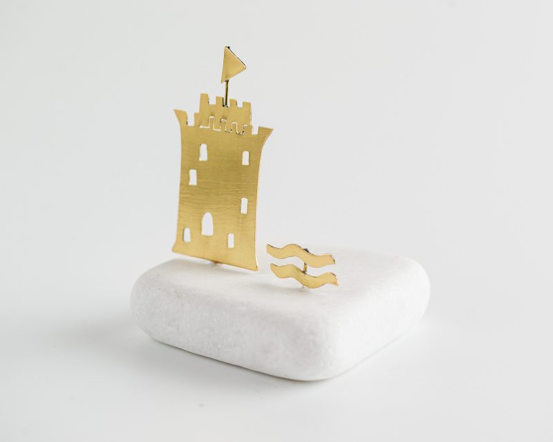 Handmade White Tower and Waves on Marble